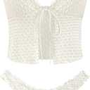 seamoly Women's Tankini Sets Tie Front Ruffle Bikini Set High Cut Thong Two Piece Swimsuit Floral Gingham Bathing Suit (Large, Beige)