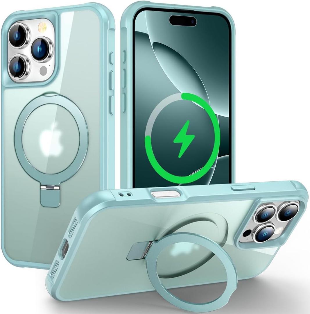 PIXIU Strong Magnetic for iPhone 16 Pro Max case Compatible with Mag-Safe, Built-in Invisible Stand,Military Shockproof Slim Protective Matte Phone Cover for iPhone 16 Pro Max 6.9"-Teal