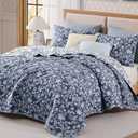 BLOOMHAVEN Quilt Set Queen Size, Oxford Blue Floral Quilt Sets, Reversible Bedspread Lightweight and Breathable for All Seasons, Soft Quilted Bedspread with 2 Pillow Shams