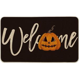 Artoid Mode Black Pumpkin Halloween Welcome Doormat, Home Decor Low-Profile Switch Rug Door Mat Floor Mat for Indoor Outdoor 17x29 Inch