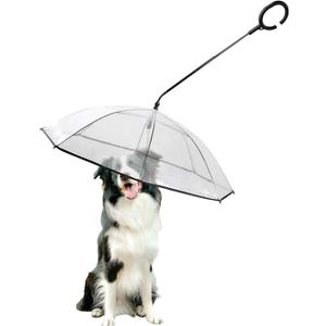 Pet Dog Transparent Umbrella, Clear Folding Adjustable Leash, Keeps Pet Dry in Rain (C Hook)