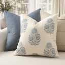 YCOLL Vintage Floral Print Pillow Covers 18x18 Set of 2 Patterned Accent Decorative Cushion Covers Modern Farmhouse Throw Pillow Covers for Sofa Couch Chair Bed Living Room Home Decor, Light Blue