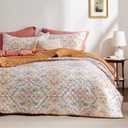 Bedsure Boho Quilt Set King - Reversible Orange Bohemian Quilt Bedding Set, 3 Pieces Lightweight Microfiber Bedspread, Damask Patterned Coverlet with 2 Pillow Shams for All Seasons (106"x96")