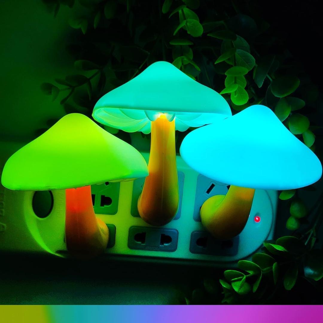 AUSAYE 3 Pack Sensor LED Night Light Plug in Lamp 7 Color Changing Mushroom Light Cute Night Lights for Adults Kids NightLight Bedroom,Bathroom,Toilet,Hallway,Stairs,Kitchen,Basement