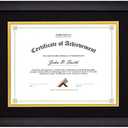 Golden State Art, 11x14 Diploma Frame for 8.5x11 Document & Certificates, Solid Wood, Real Glass (Black with Black/Gold Double Mat, 1 Pack)