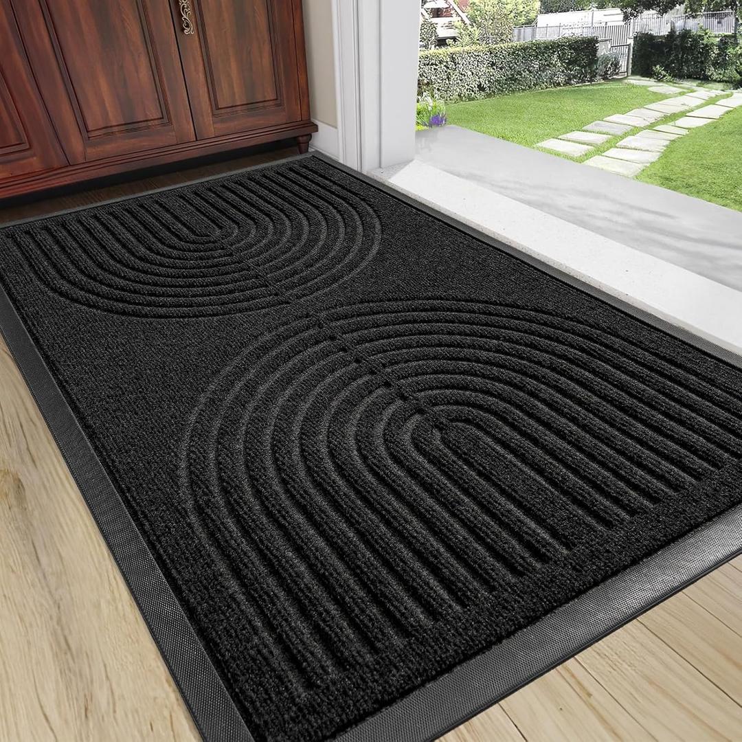 RORA Heavy Duty Door Mat Outdoor Entrance,Non Slip Welcome Mat Indoor, Natural Rubber Floor Mat for Entryway, Patio, Garage, Porch, 24"x36",Black