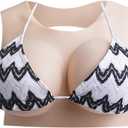 Round Collar Silicone Breastplate, Back Hollow Fake Boobs Breasts Forms B-G Cup for Crossdressers Transgender Drag Queen (White)