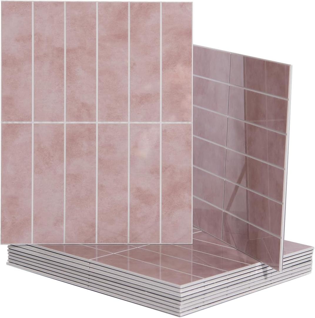 Art3d 10-Sheet Faux Marble Peel and Stick Backsplash Tile for Kitchen Wall Bathroom Countertops, 11.4 inch x 9.1 inch Stick-on Glazed-Ceramic Finish Resist to Water, Heat and Scratches, Pink
