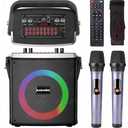 Karaoke Machine with 2 Wireless Microphones, Portable Bluetooth 5.0 Party Speaker for Adults Supports Magic Voice, Reverb, Ambient Sound, TF Card/U Disk/AUX for Home Gatherings Outdoor Camping