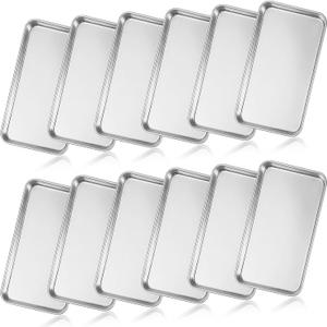 12 PCS Baking Sheet Stainless Steel, 10.24 x 5.9 x 0.5 Inch Kitchen Baking Sheets, Small Metal Cookie Sheet Pan Set, Rectangle Trays for Oven, Toaster Oven Tray, Easy Clean, Dishwasher Safe