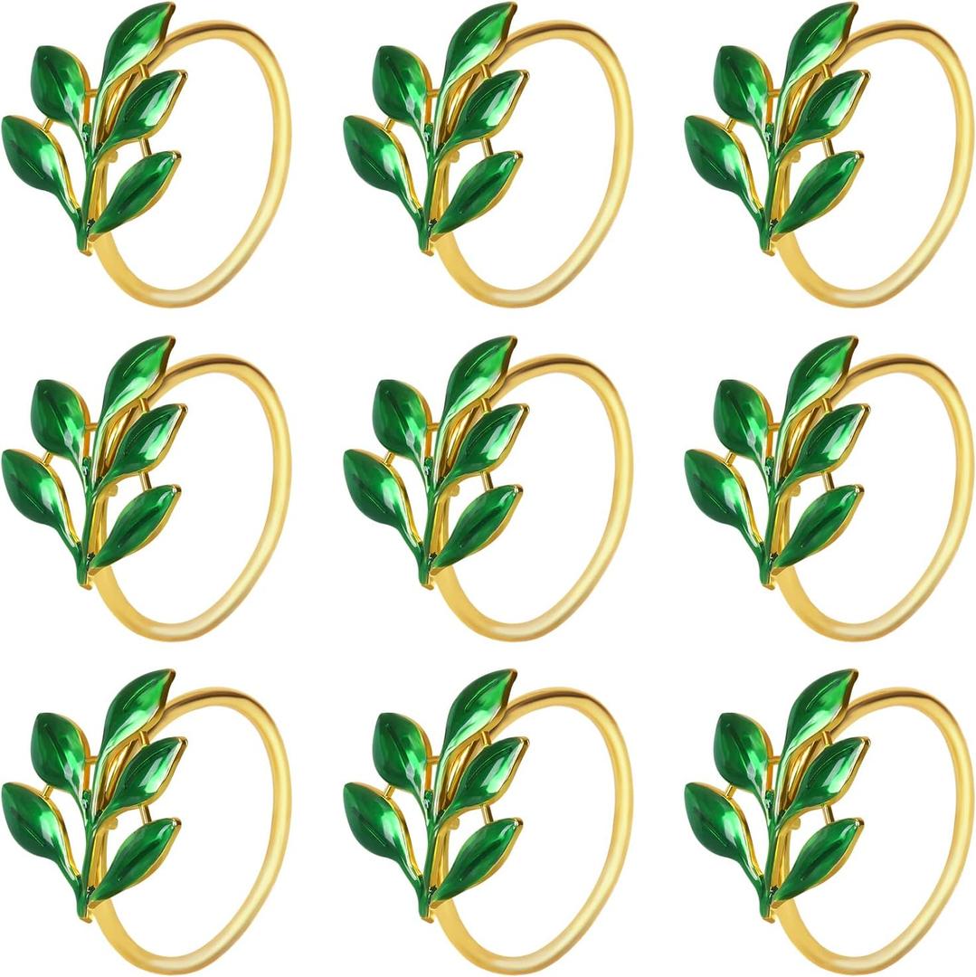 KPOSIYA Napkin Rings Set of 20 Hollow Cut Metal Napkin Holder Dinning Table Setting for Wedding Party Banquet Christmas Dinner Delicate Serviette Buckles Decor, Ye Zi-Green 20