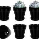 vensovo 4 Inch Black Ceramic Pots for Plant with Saucer - 6 Pack Small Ceramic Planter with Drainage Hole, Flowerpot with Tray, Great for Indoor Outdoor Plants, Crafts, Wedding Favor