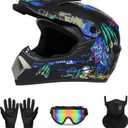 Motorcross Helmet, Off-Road Dirt Bike Helmet, ATV Helmet, Youth Motorcycle Helmet, Unisex Full-face Helmet, Comfortable and Lightweight, FMVSS-218 Safety Certified, 4 Piece Set (Black Claw, Small)