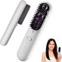 Cordless Hair Straightener Brush, Portable Straightening Brush for Travel, Negative Ion Hot Comb Hair Straightener for Women, Straightening Comb for Travel & Home, Lightweight to Carry Out, White
