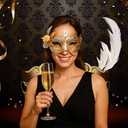 8x6FT Masquerade Backdrop Black Gold Venetian Mask Background for Party Prom Gala Birthday Ball Decorations Photo Booth Props