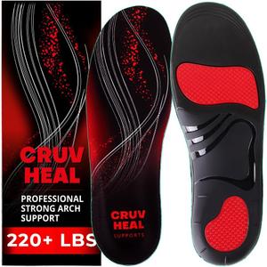 220+ lbs Plantar Fasciitis High Arch Support Insoles Men Women - Orthotic Shoe Inserts - Boot Work Shoe Insole (L, Black), Men 11-12.5/Women 12-13.5
