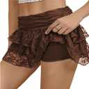 Women’s Lace Mini Skirt, Y2K Lace Ruffle Layered Skirt with Shorts, A-Line Cute Tired Skorts, High Waist Cake Skirt, Size: L