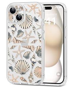 Dibrell for iPhone 15 Plus Case, [Full Camera Protection] [Not Yellowing] [Military-Grade Drop Protection] Cute Clear Slim Shockproof Protective Phone Cover for Women Girls 6.7", Star Shell/ Brown