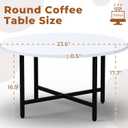 FAMIDGE Coffee Table, 23.6" Coffee Tables for Living Room, Round Coffee Table with Metal Frame, Floor Table for Sitting on The Floor, Home, Office, White, Small 1T