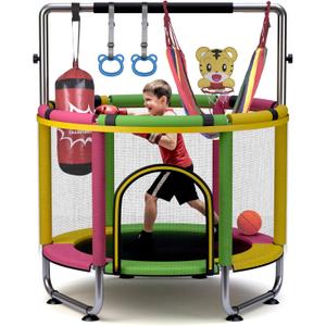 Trampoline for Kids 55inch Toddler Mini Small Trampoline Outdoor Indoor Basketball Hoop, Swing, Gift for Baby, Toddlers & Kids Ages 3-6