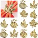 Thanksgiving Napkin Rings Set of 12 Maple Leaf Gold Fall Napkin Rings Holders Buckle Pumpkin Patterns for Thanksgiving Harvest Christmas Daily Home Party Table Decor Wedding Supplies