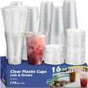 110 Pack Clear Plastic Cups with Lids and Straws, 16 oz Disposable Iced Coffee Cups To Go, BPA-Free Cold Drink Cups for Smoothie, Matcha, Parties