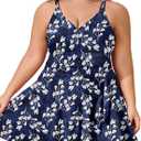 Summer Mae Plus Size Swimsuit for Women One Piece Swim Dress Tummy Control Bathing Suit with Flowy Skirt Modest Swimwear (Purple Leaf) 22 plus