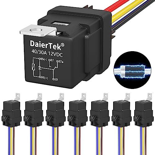 DaierTek 8 Pack 12V Relay with Built-in Diode & 12 AWG Harness Socket 30A/40A Heavy Duty SPDT 5 Pin Relay Switch Waterproof for Automotive Car Marine Boat