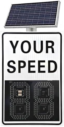 Solar Powered Radar Speed Sign 24x35in（60x90cm） LED Display Speed Detector Warning Sign for School Zone Parking Lot Road Safety Alert Driver Slow Down Speed Monitor (Yellow)