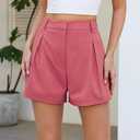 Allimy Womens Summer Box Pleats High Waisted Shorts Elastic Waist Lightweight Hidden Zip Shorts (Pink, S)