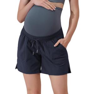 Maacie Maternity Hiking Shorts Quick Dry Waterproof 5" Workout Sports Shorts Outdoor Casual (XX-Large, Navy Blue)
