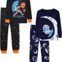 Boys 4-Piece Pajamas Cotton Christmas Halloween Pjs Set Kids Sleepwear (12, Navy/Black Astronaut)