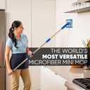 9" Flexible Mini Microfiber Mop System | Adjustable Stainless Steel Handle | 2 Reusable Microfiber Mop Pads | Machine Washable | Wet Mop for Hardwood, Laminate, Concrete, Tile, Stone, Vinyl Floors
