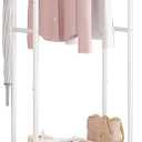 Hall Tree with Wheels and Hanging Hooks,Heavy-Duty Metal Coat Rack with Shoe Shelves,3-in-1 Narrow Entryway Storage for Small Space,Suitable for Hallway,Bedroom and Bathroom,White