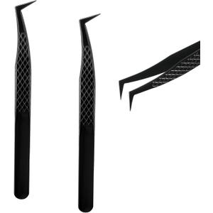 2 Pcs Stainless Steel Eyelashes Tweezer, Lash Tweezers for Eyelash Extensions, 90 Degree Fiber Tip Volume Lash Extension Tweezers for Volume and Classic Lashes