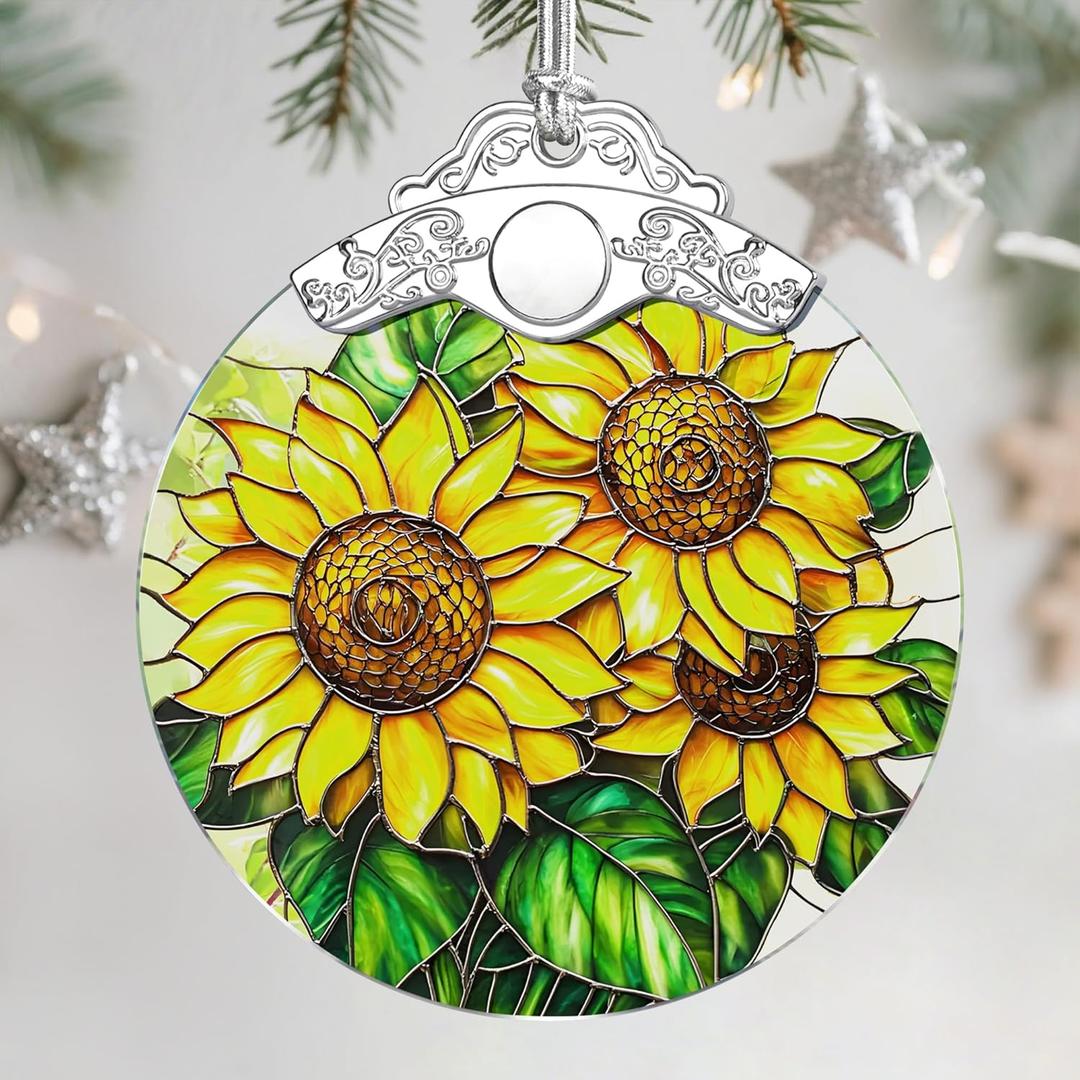 3 x Stained Glass Ornament, Christmas Ornament, Hanging Ornaments for Home Decor & Christmas Tree Ornaments Exquisite Holiday Decor, Xmas Gifts & Holiday Present - Sunflower