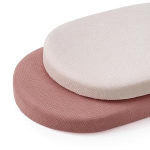 Blissful Diary Muslin Bassinet Sheets for Baby Girls Boys, Boho Soft Cotton Fitted for Oval Hourglass Rectangle Mattress, 2 Pack(Dusty Pink&Cream) Blissful Diary Muslin Bassinet Sheets for Baby Girls Boys, Boho Soft Cotton Fitted for Oval Hourglass Rectangle Mattress, 2 Pack(Dusty Pink&Cream)