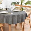 Wolkemer Faux Linen Oval Tablecloth Heavy Duty Wrinkle Resistant Fabric Table Cloths 60 x 84 Inch Charcoal Farmhouse Rustic Table Cover for Kitchen Dining Indoor Outdoor Tabletop Decoration