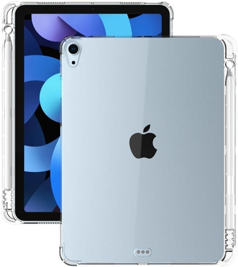 Tablet Clear Flexible Case for Apple iPad Air 4th 5th Gen 10.9" A2316 A2324 A2588 A2589(2020 2022 Release),TPU Soft Transparent Cover with Stylus Holder(for iPad Air 4/5 10.9" 2020/2022)