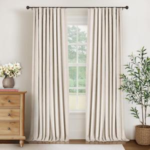INOVADAY 100% Blackout Curtains for Bedroom, Black Out Curtains 84 Inch Long, Clip Rings Linen Blackout Drapes, Thermal Insulated Room Darkening for Living Room, 2 Panels - Cream,W50xL84