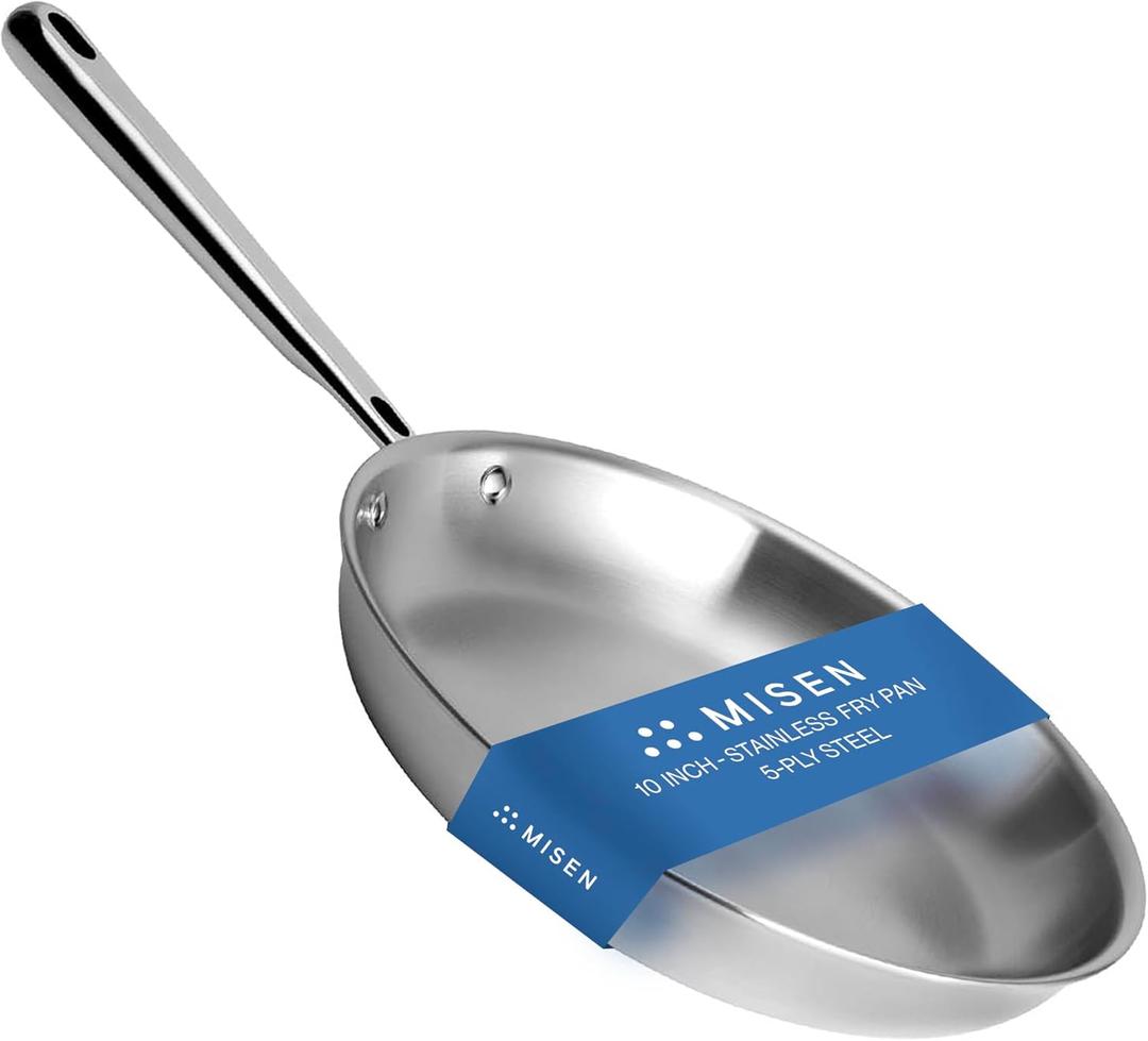 Misen 5-Ply Stainless Steel 10" Frying Pan - Professional Cookware for Induction, Gas and Electric - Dishwasher Safe, Oven Safe to 800F - Durable, Versatile, Even Heating