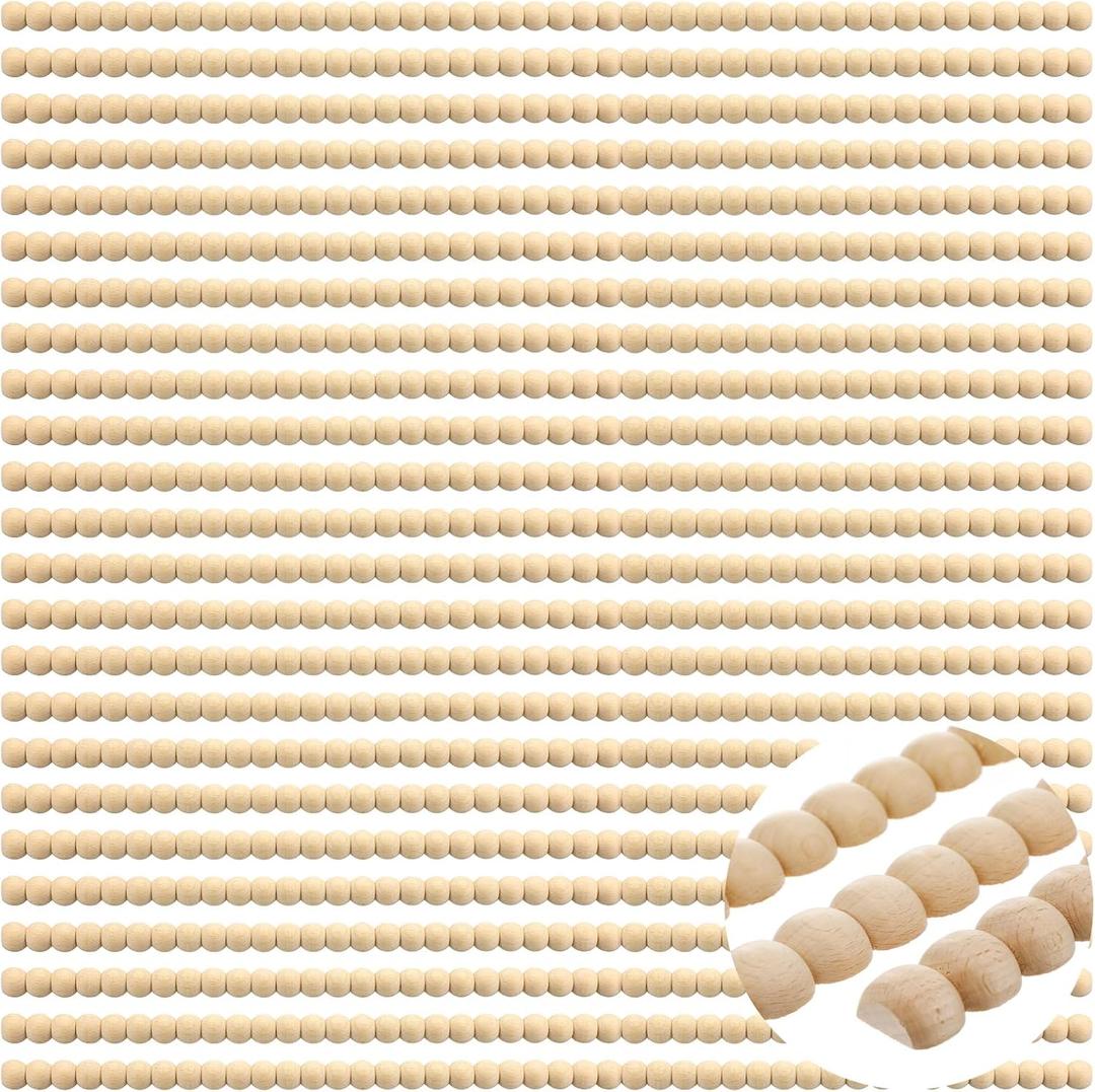 Nuanchu 24 Pcs Decorative Beaded Wood Trim Half Wooden Beads Trim Molding 15. 75 Inch Unfinished 3D Decorative Bead Pearl Wood Molding Cute DIY for Home Wall Cabinet Shelf Window Door (14 mm)