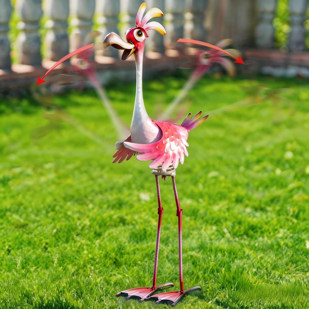 Natelf Flamingo Metal Yard Art Garden Sculpture Flamingo Outdoor Decorations Large Garden Statues for Yard Patio, Porch, Home for Women, Mom, Grandma, 6.69 X 11.22 X 25.59 Inches