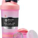 BlenderBottle Shaker Bottle with Pill Organizer and Storage for Protein Powder, Classic V2 ProStak System, 22-Ounce, Pink
