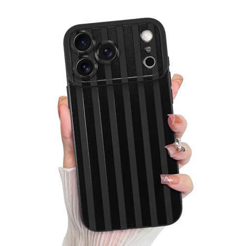 KANGHAR Compatible with iPhone 17 Pro Max Case 2025, Silicone Stripes Cute Pattern, Camera Protection Soft Slim Phone Cover for Girls Women -Black