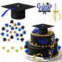 32 Pcs Graduation Cake Kit Includes Felt Graduation Cap Topper with Tassel Firework, Beads, Diploma Cake Topper for 2026 Graduate Party (Blue Gold)