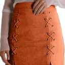 katiewens Women's Classic High Waist Lace Up Bodycon Faux Suede A Line Mini Pencil Skirt L