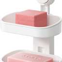 TAILI Double Layer Soap Dish Suction Cup Soap Holder, Strong Sponge Holder for Shower, Bathroom, Tub and Kitchen Sink, Drill-Free, Removable (5.8" * 3.7" 2 Tier, White)