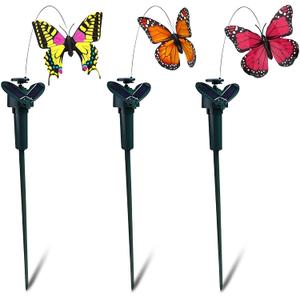 3 Pcs Fluttering Solar Butterfly Garden Stakes  Moving Butterfly Decorations with Solar Butterflies, Easy Installation Waterproof Outside Decor Stakes, Three Bright Colors | Battery NOT Included