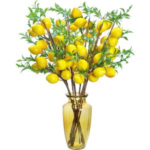 Patelai 10 Pieces Artificial Lemon Branches Yellow Fake Vivid Lemon Decorations Farmhouse Style Table Centerpiece Stem Fruits for Vase Kitchen Party Home Spring Summer Decor, 23.62 Inches
